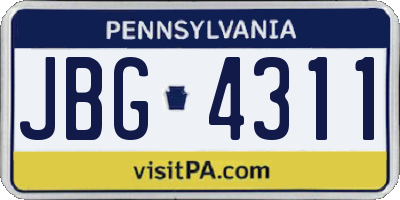 PA license plate JBG4311