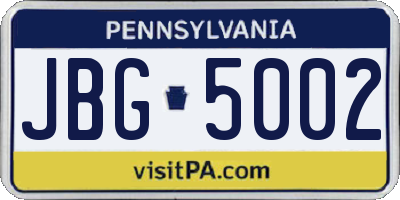 PA license plate JBG5002