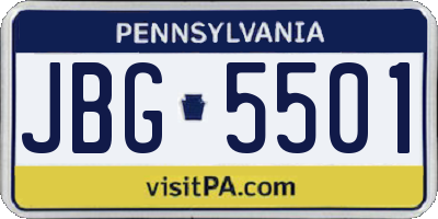 PA license plate JBG5501