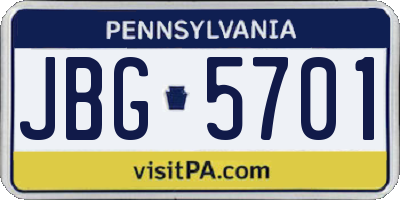 PA license plate JBG5701