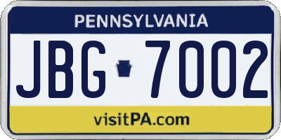 PA license plate JBG7002
