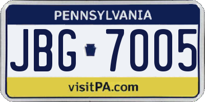 PA license plate JBG7005