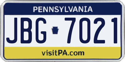 PA license plate JBG7021