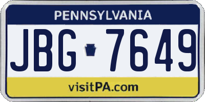 PA license plate JBG7649