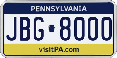 PA license plate JBG8000