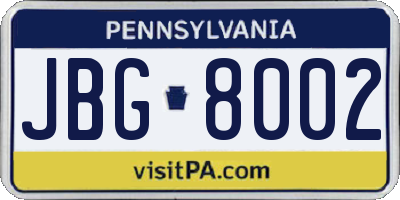 PA license plate JBG8002