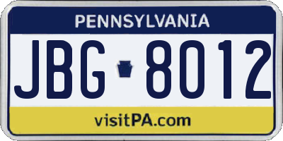 PA license plate JBG8012