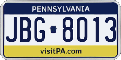 PA license plate JBG8013