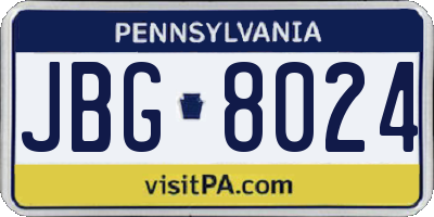PA license plate JBG8024