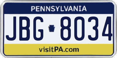 PA license plate JBG8034
