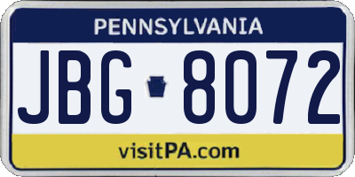 PA license plate JBG8072