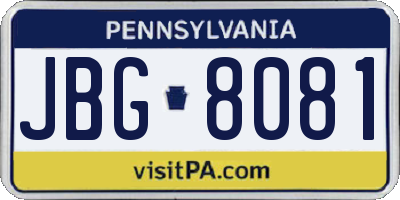 PA license plate JBG8081