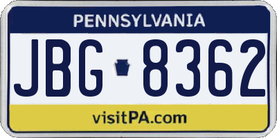PA license plate JBG8362
