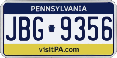 PA license plate JBG9356