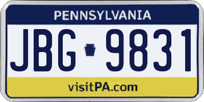PA license plate JBG9831