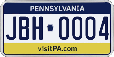PA license plate JBH0004