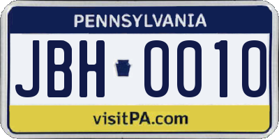 PA license plate JBH0010