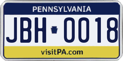 PA license plate JBH0018