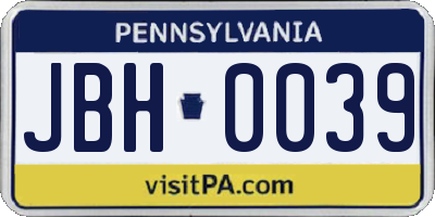 PA license plate JBH0039