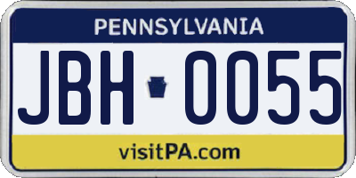 PA license plate JBH0055