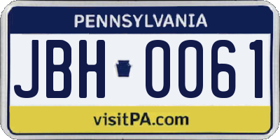 PA license plate JBH0061