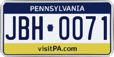 PA license plate JBH0071