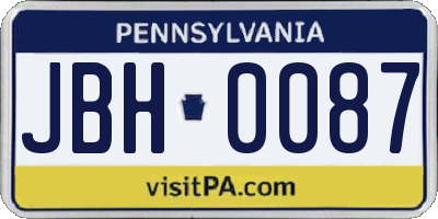 PA license plate JBH0087
