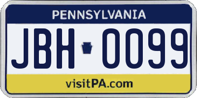 PA license plate JBH0099