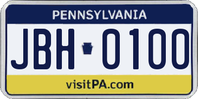 PA license plate JBH0100
