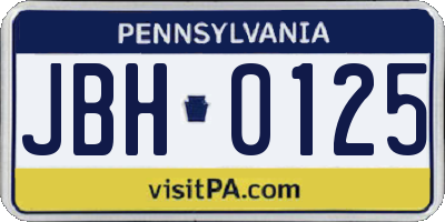 PA license plate JBH0125