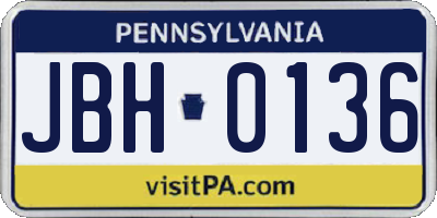 PA license plate JBH0136