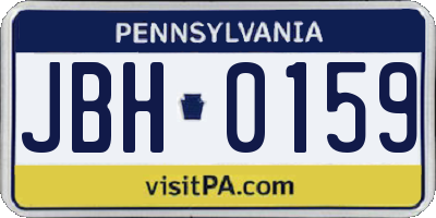PA license plate JBH0159