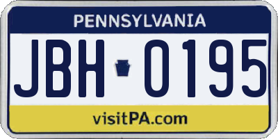 PA license plate JBH0195