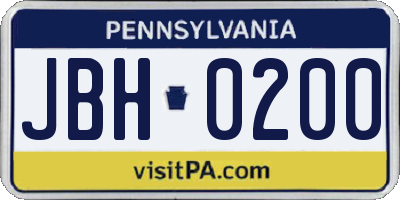 PA license plate JBH0200