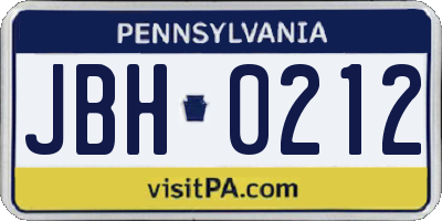 PA license plate JBH0212