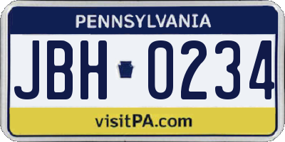 PA license plate JBH0234