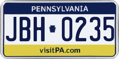 PA license plate JBH0235