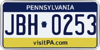 PA license plate JBH0253