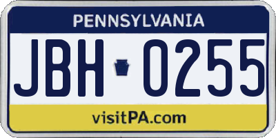 PA license plate JBH0255