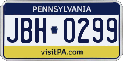 PA license plate JBH0299
