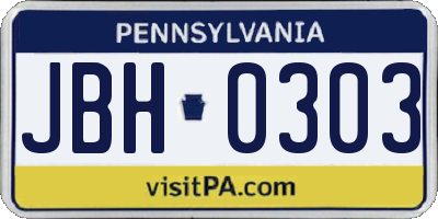 PA license plate JBH0303