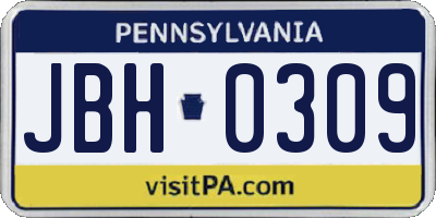 PA license plate JBH0309