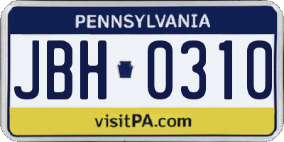 PA license plate JBH0310