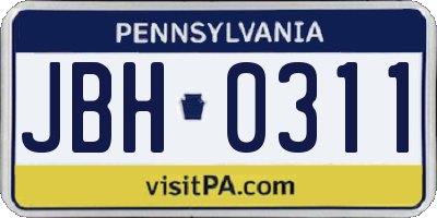 PA license plate JBH0311