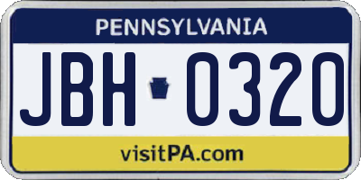 PA license plate JBH0320