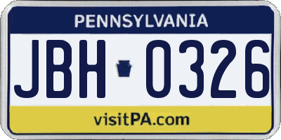 PA license plate JBH0326