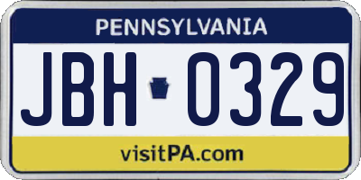 PA license plate JBH0329