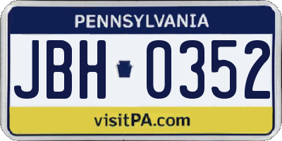 PA license plate JBH0352