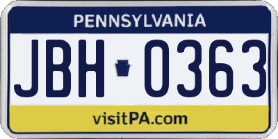 PA license plate JBH0363