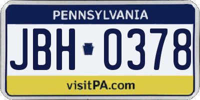 PA license plate JBH0378